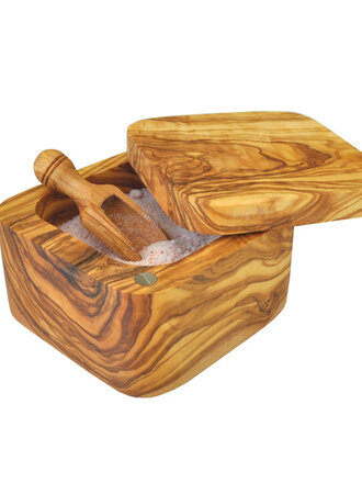 Naturally Med Olive Wood Salt Cellar-Square with Pivot Magnetic Lid Naturally Med Olive Wood Salt Cellar-Square with Pivot Magnetic Lid