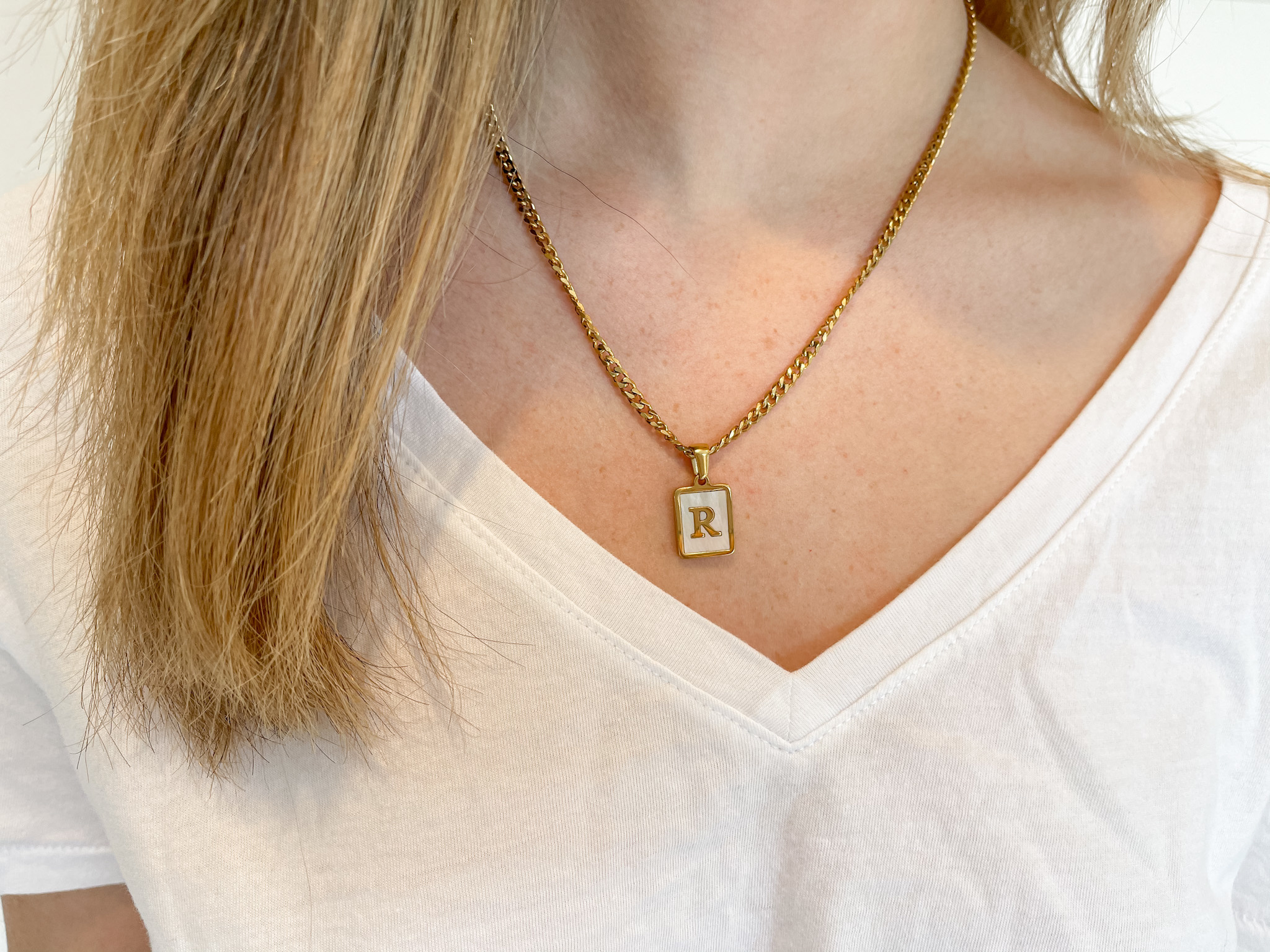 Golden Initial Necklace Mother of Pearl Letter Charm - Etsy | Initial  necklace, Pearl letters, Necklace