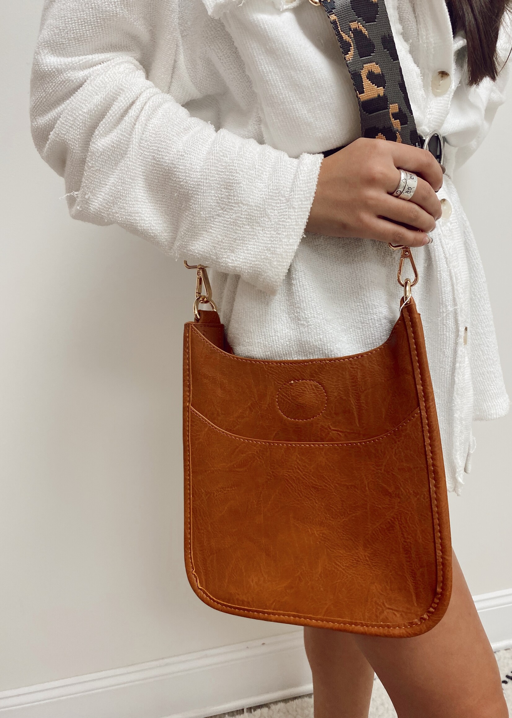 Mini Vegan Messenger Bag w/Gold Hardware