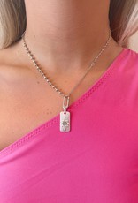 Silver CZ Starburst Dog Tag Charm Necklace