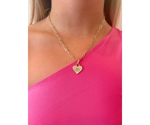 Gold Etched Evil Eye Heart Charm Necklace