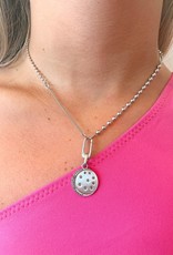 Silver Circle Charm with Pave Crescent & Stars Necklace