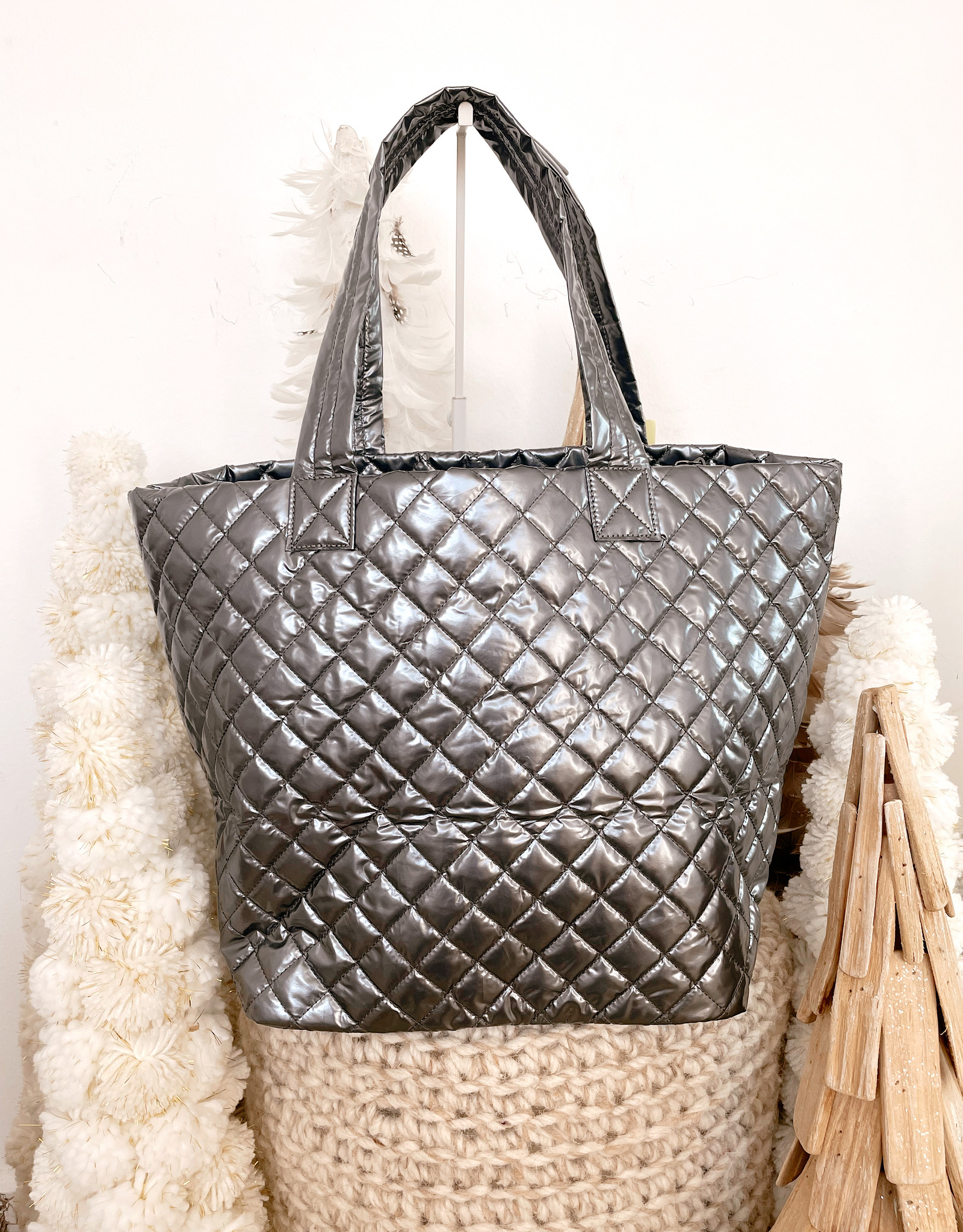 Diamond Patent Puffer Tote