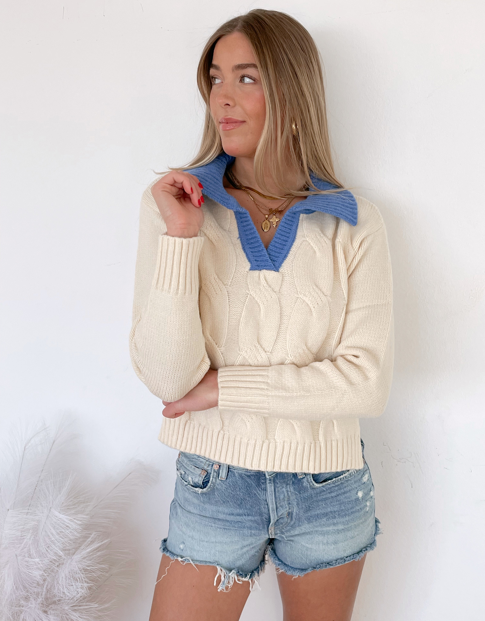 Heidi Contrast Cable Knit Sweater