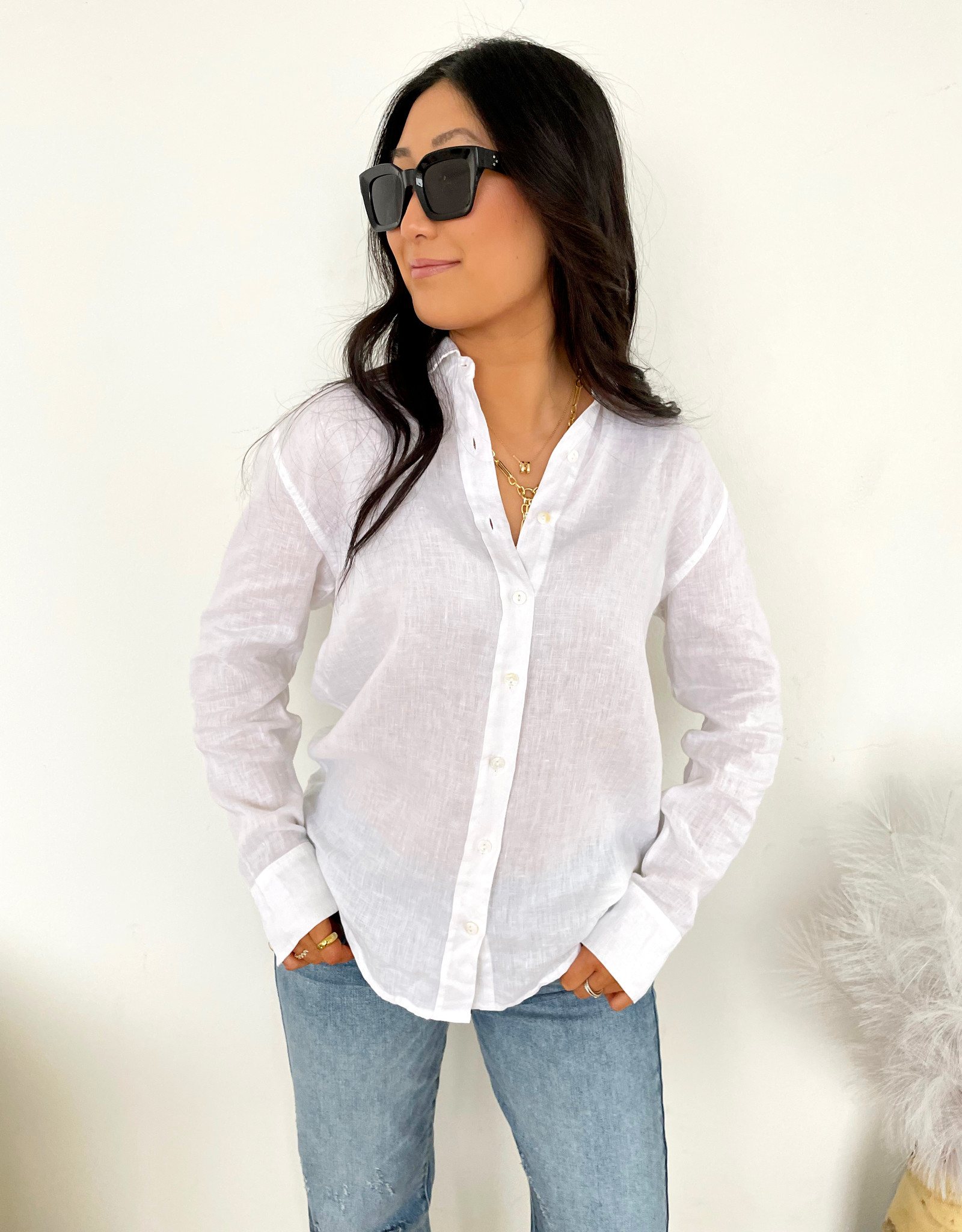 Marykate Linen Button Down Oxford Top
