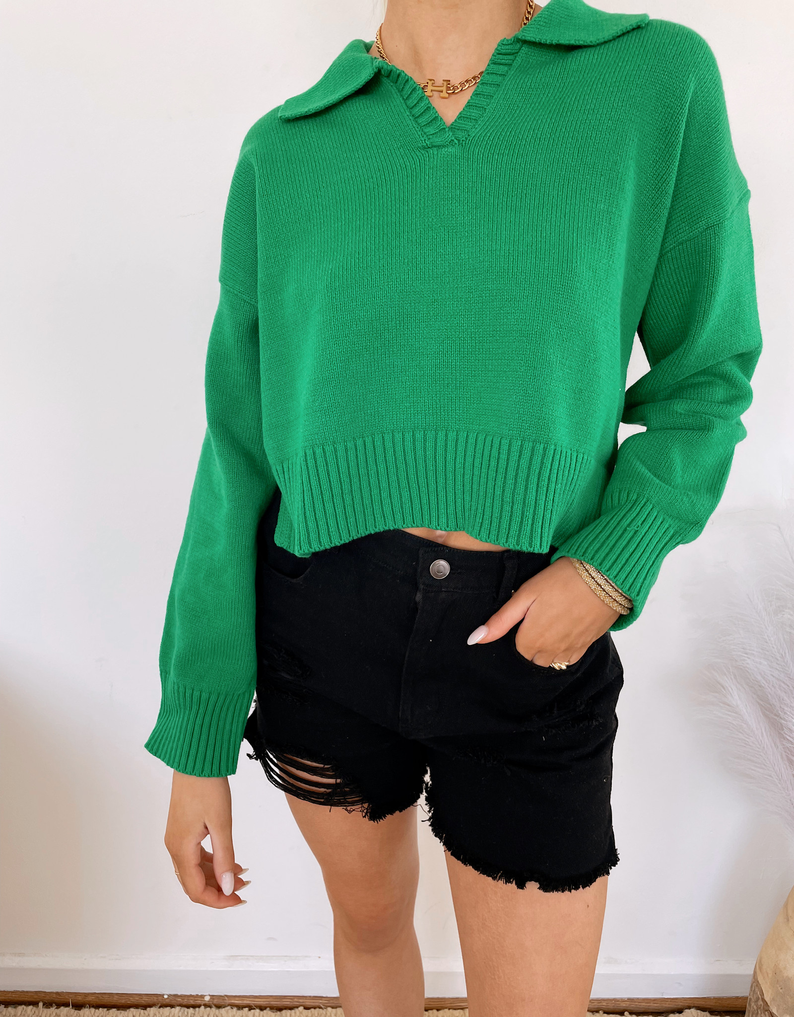 Leila Collared Crop Sweater Top