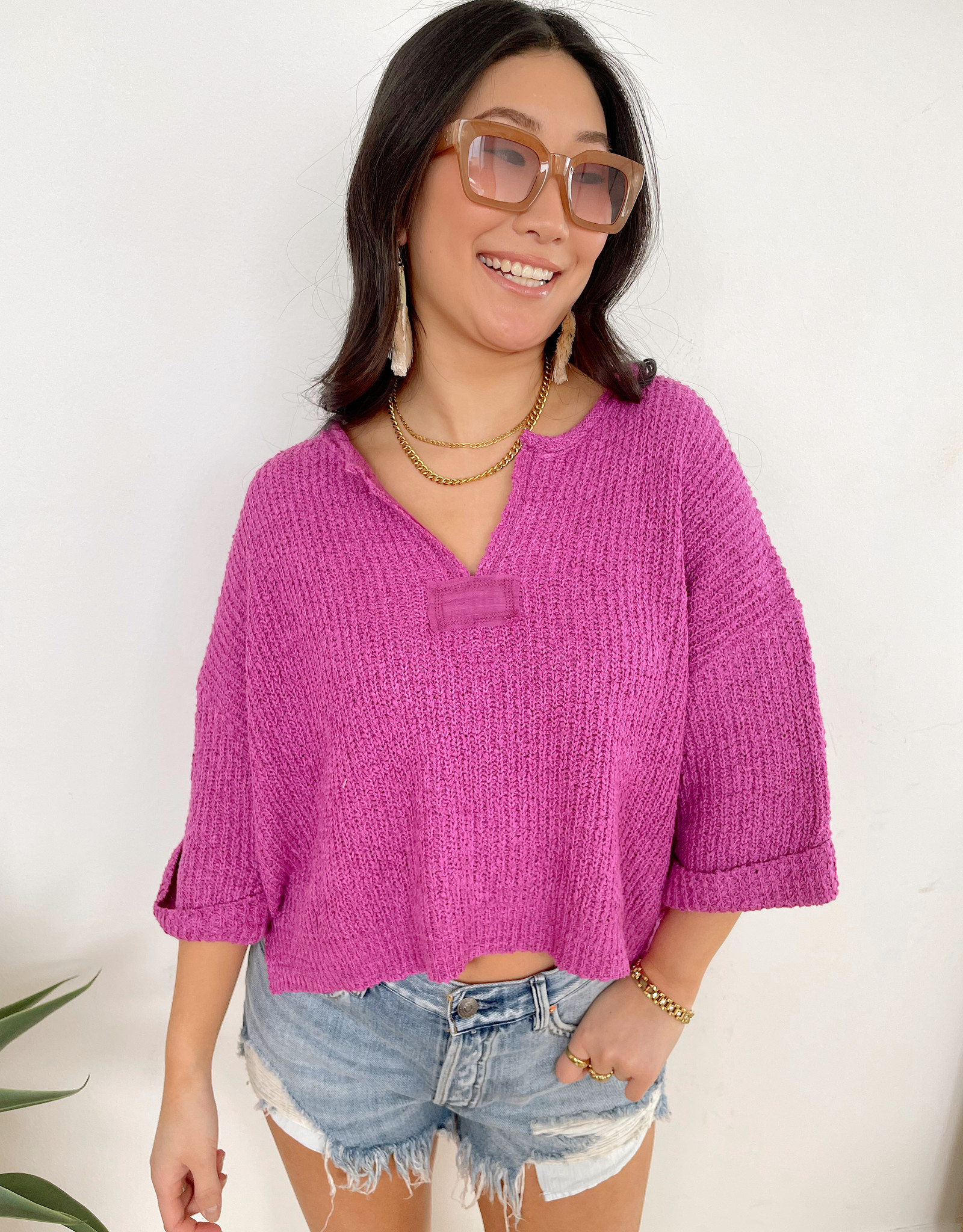 Rose Cropped V-Neck Sweater