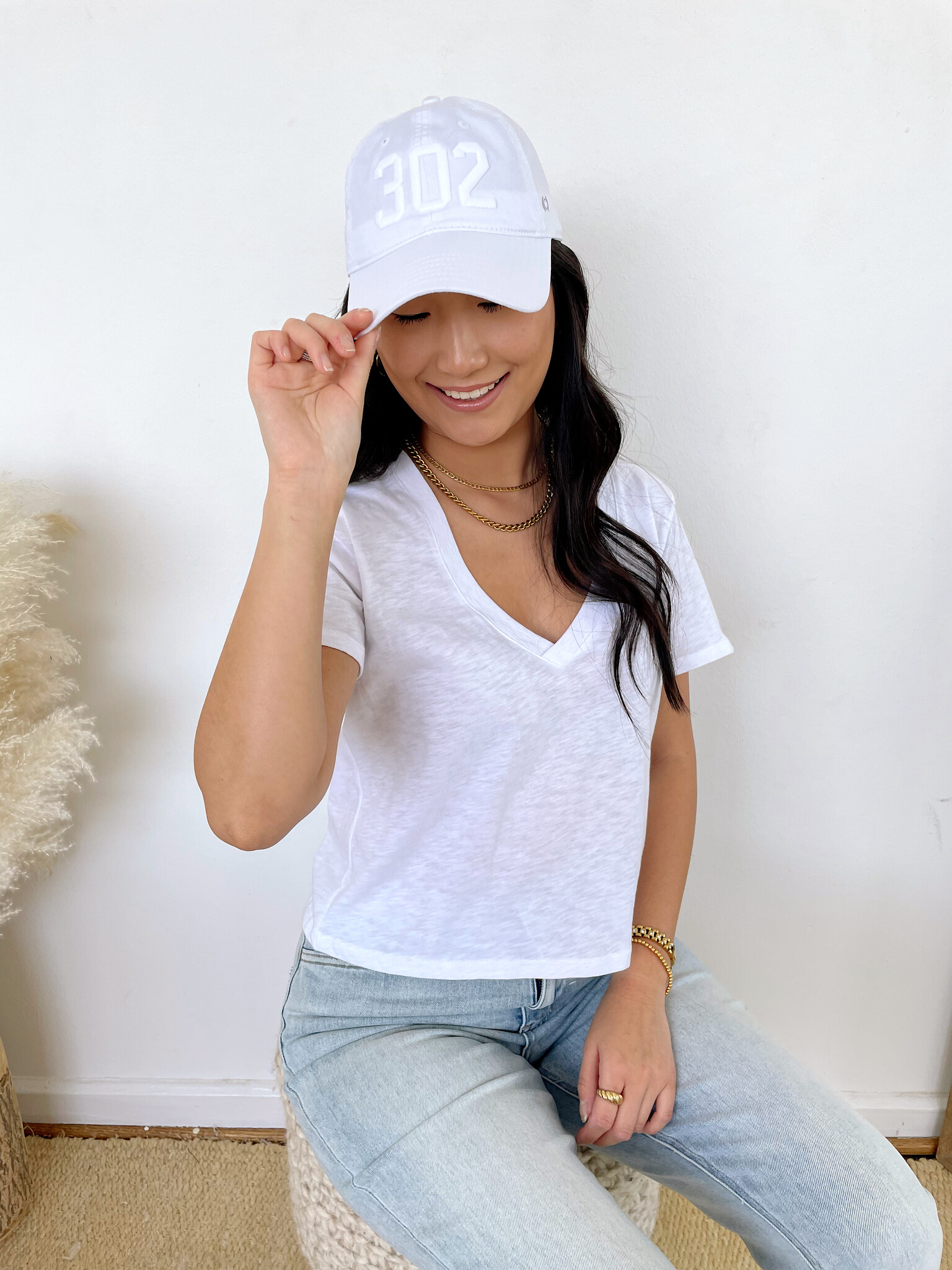 White Cotton Dad Hat - Women's | The Pink Turtle