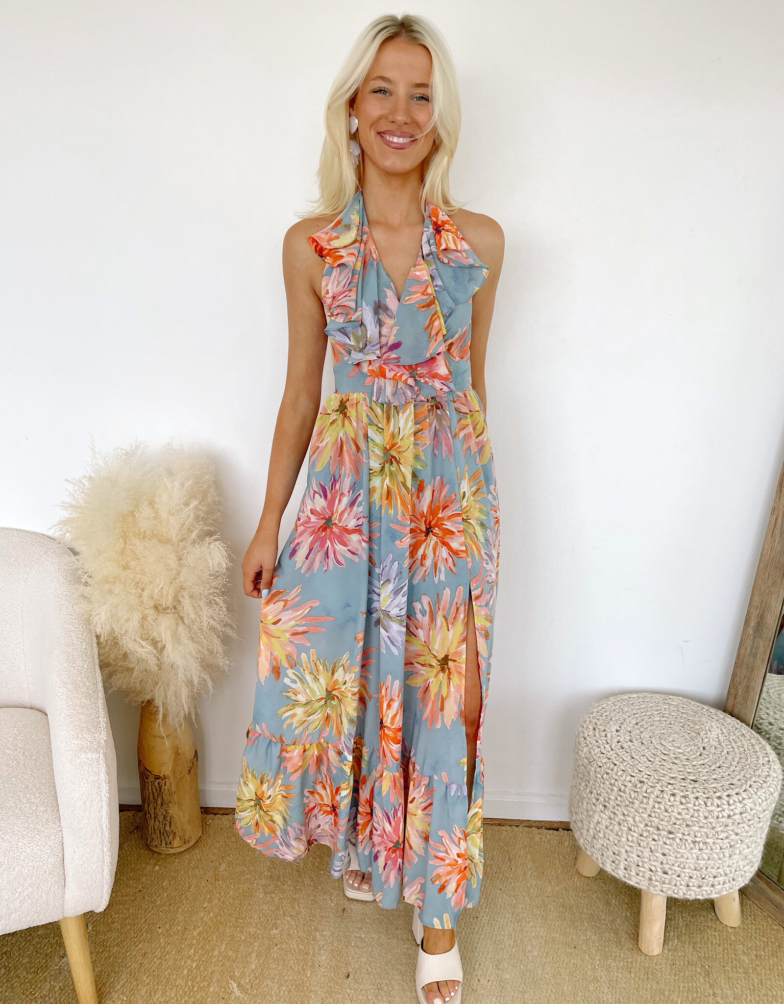 Aubrey Floral Ruffle Maxi Dress
