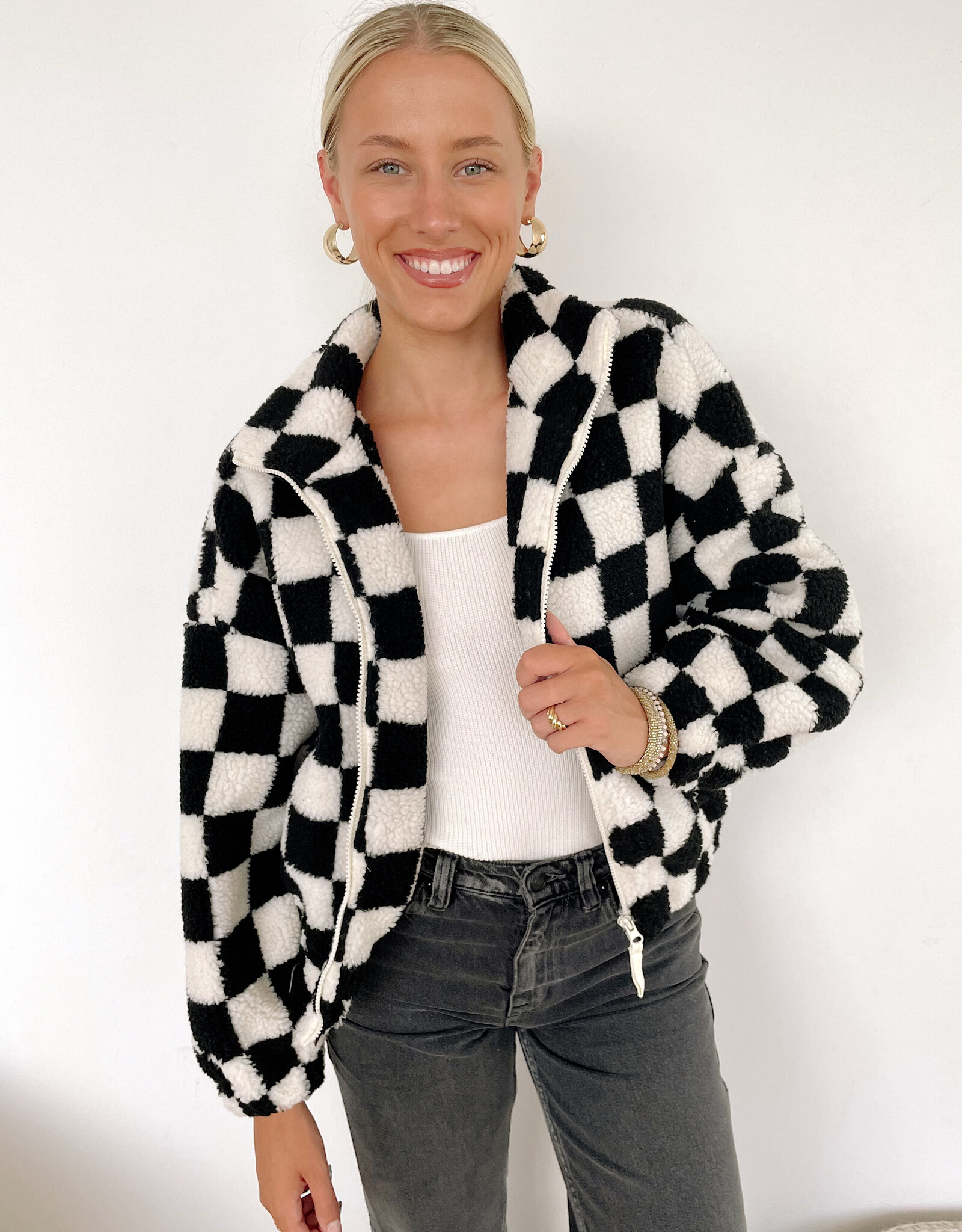 Womens checkered sherpa Clearance