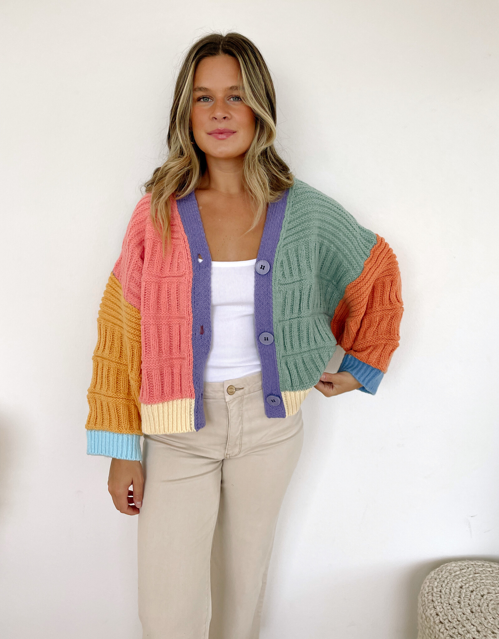 Annora Colorblock Button-Up Cardigan