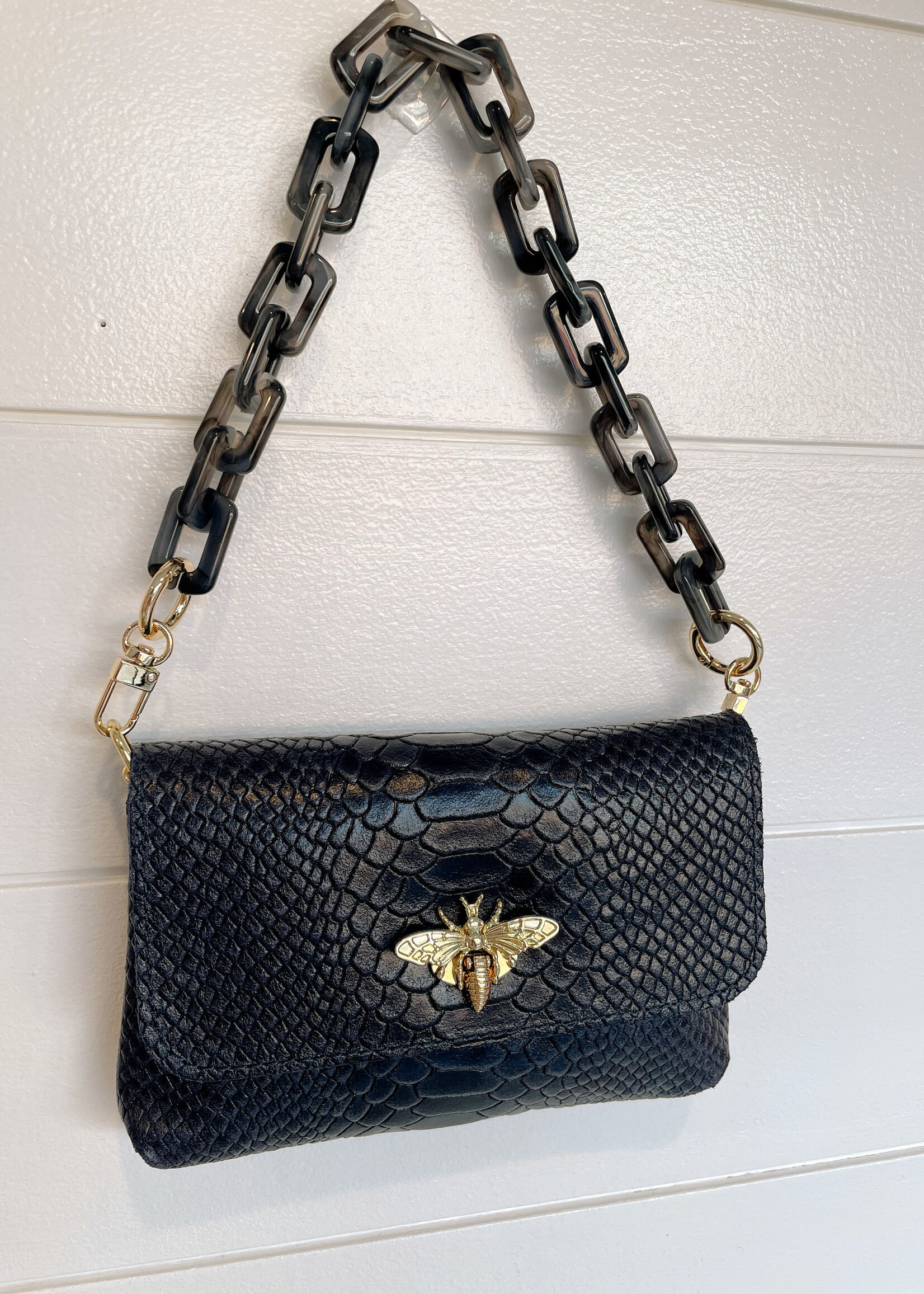 Leather Bee Bag w/ Acyrlic Strap