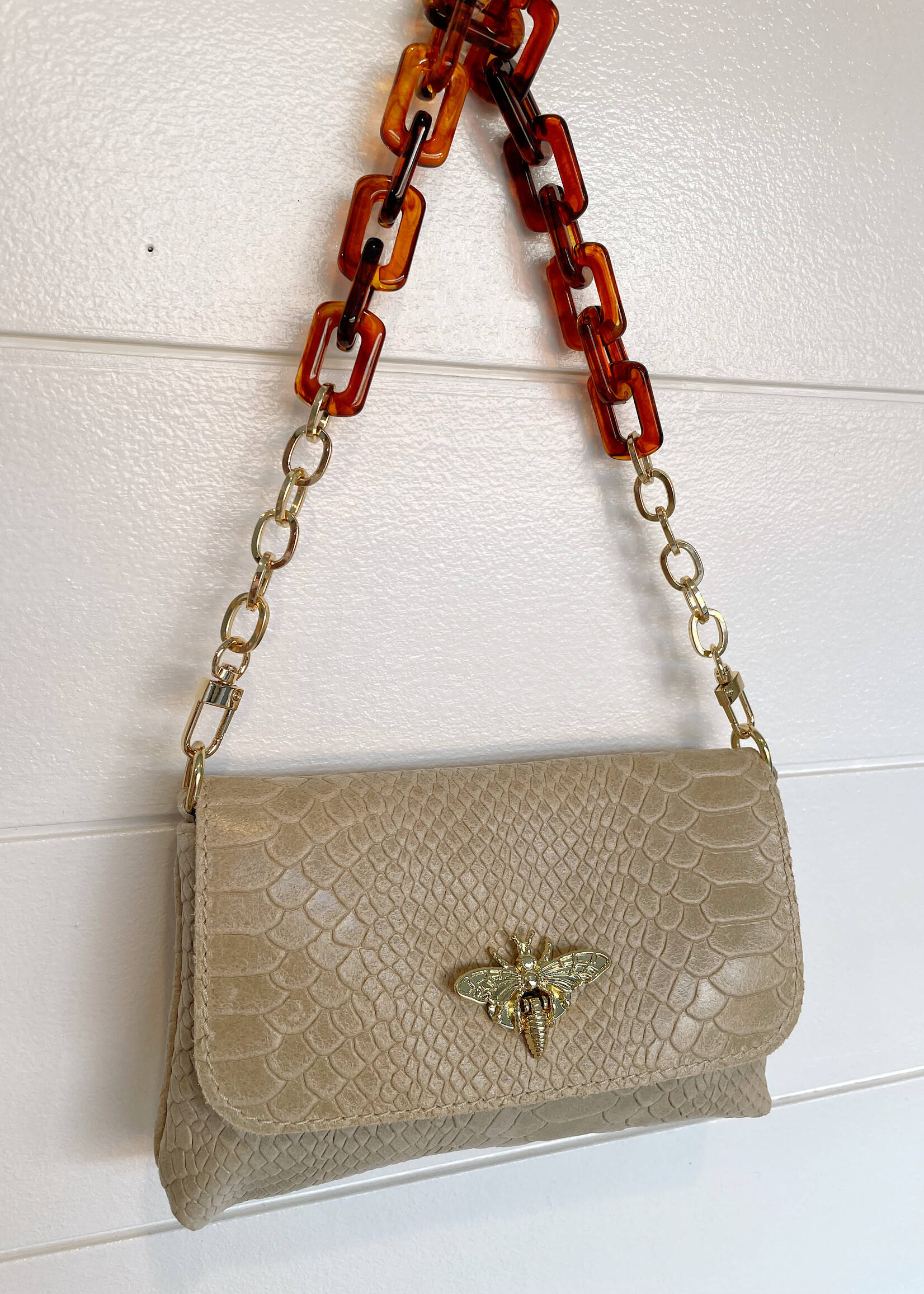 Leather Bee Bag w/ Acyrlic Strap
