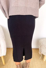 Kalina Fave Black Ribbed Knit Midi Sweater Skirt