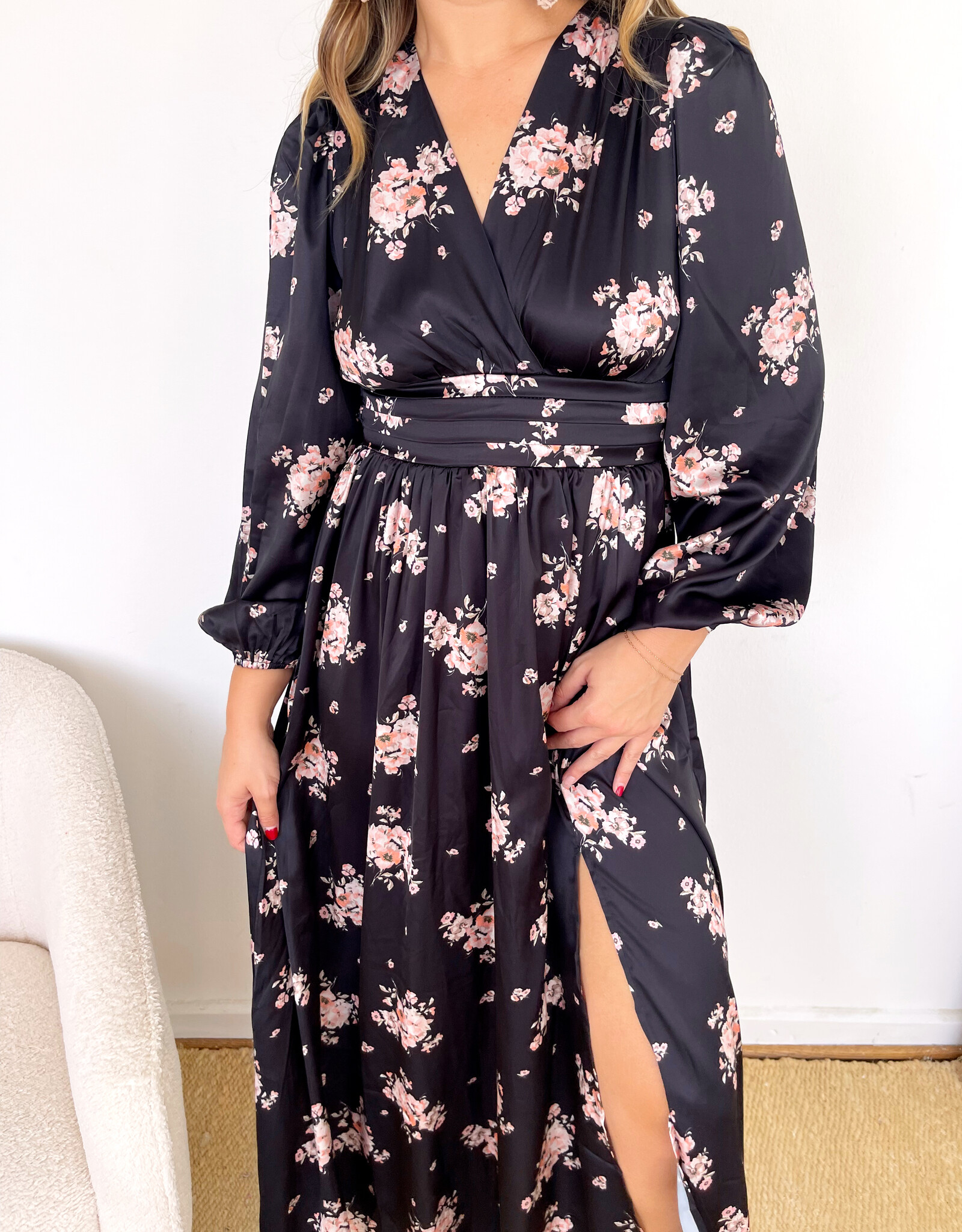 Amira Satin Floral Maxi Dress