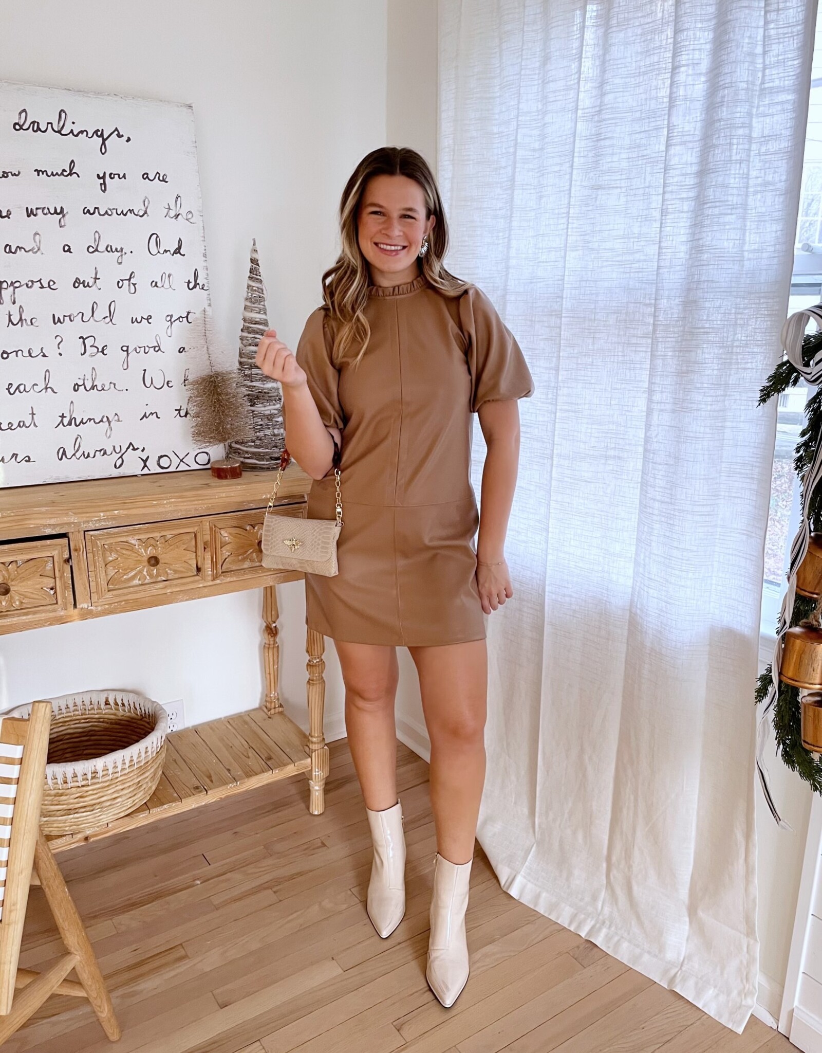 Leighanne Short Sleeve Leather Dress