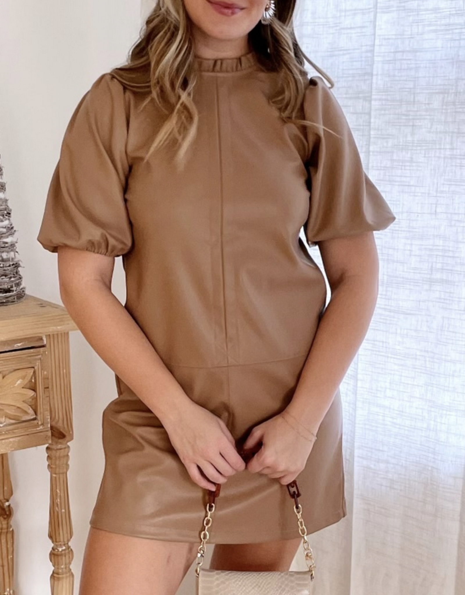 Leighanne Short Sleeve Leather Dress
