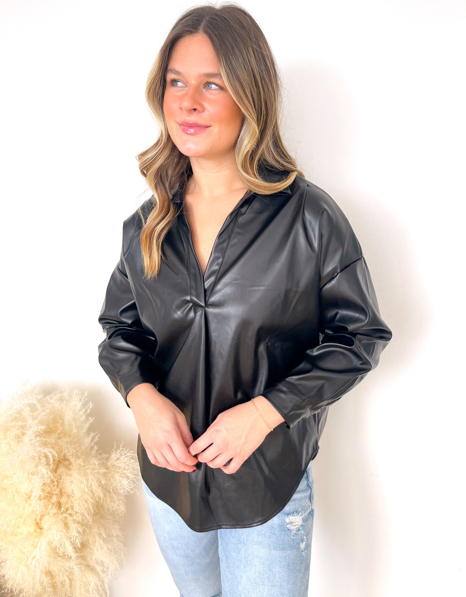 Laurent Oversized Faux Leather Top