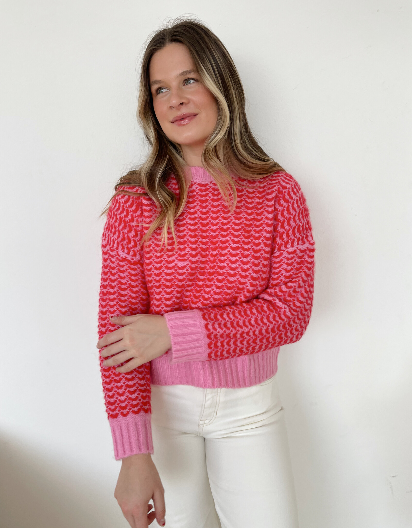 Coco Pink Contrast Knit Sweater