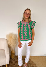 Corinne Short Sleeve Embroidered Top