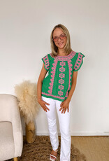 Corinne Short Sleeve Embroidered Top