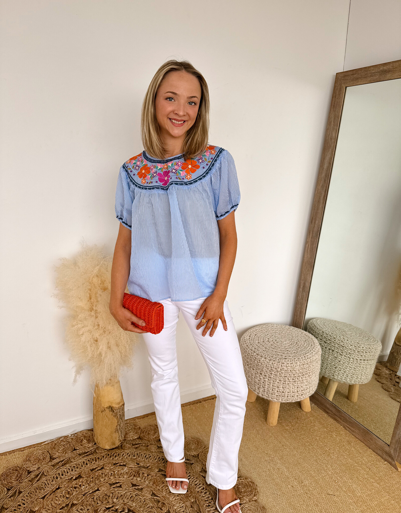 Flora Embroidered Stripe Top