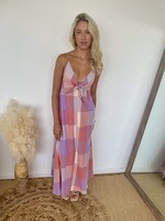 Pippa Checkered Knot Front Maxi Dress