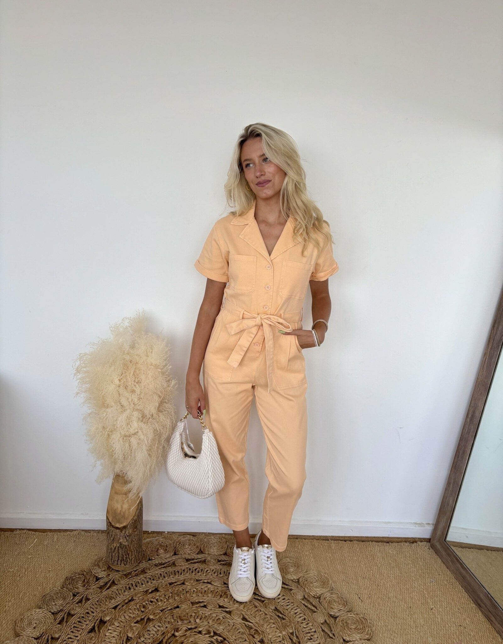 Beige utility jumpsuit hotsell