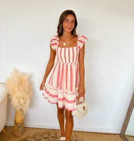 Calais Stripe Ruffle Sleeve Smocked Mini Dress