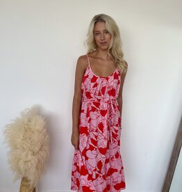 Sadie Scoop Neck Tie Waist Floral Midi Dress