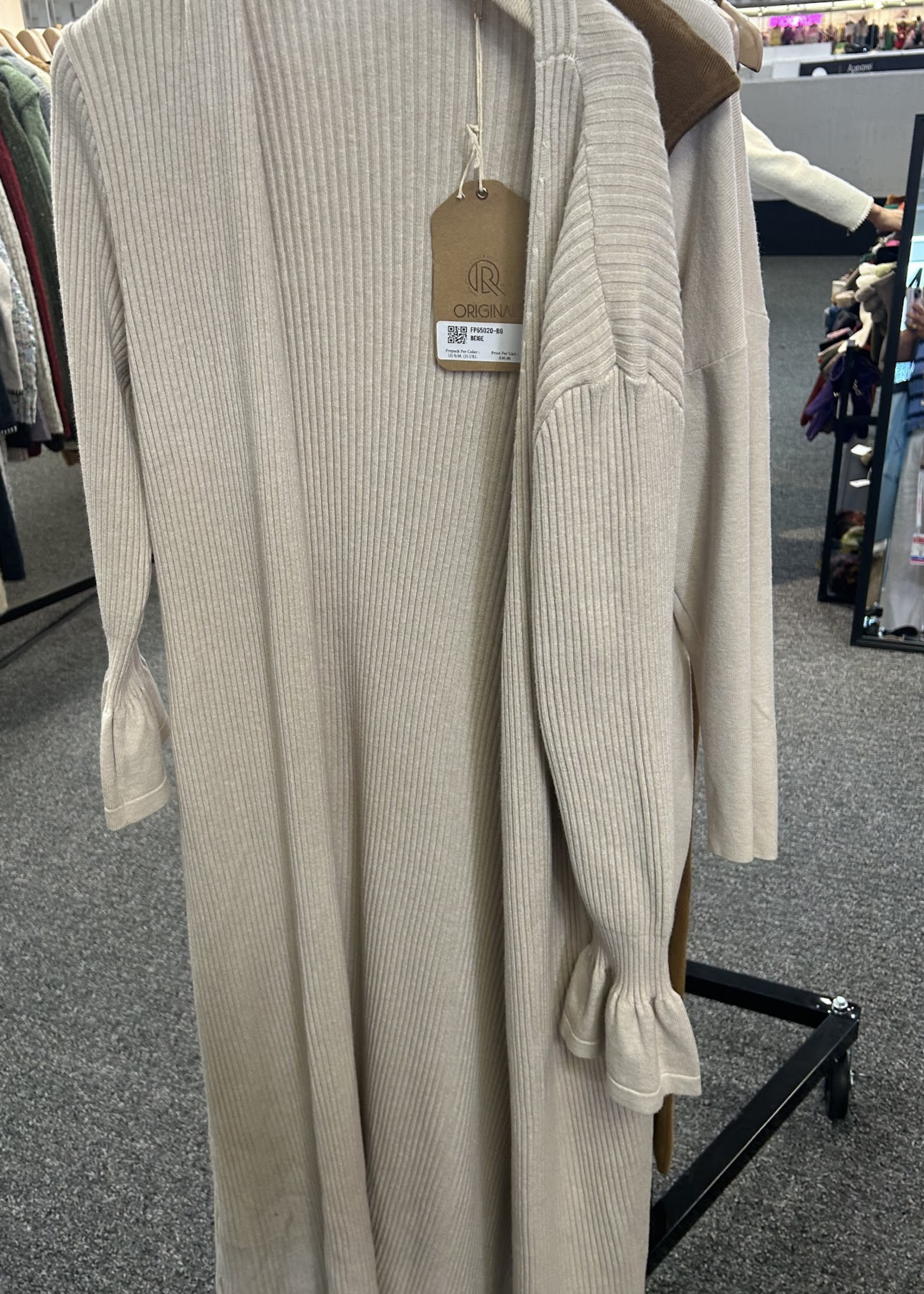 Ruffle Cuff Ribbed Duster Cardigan