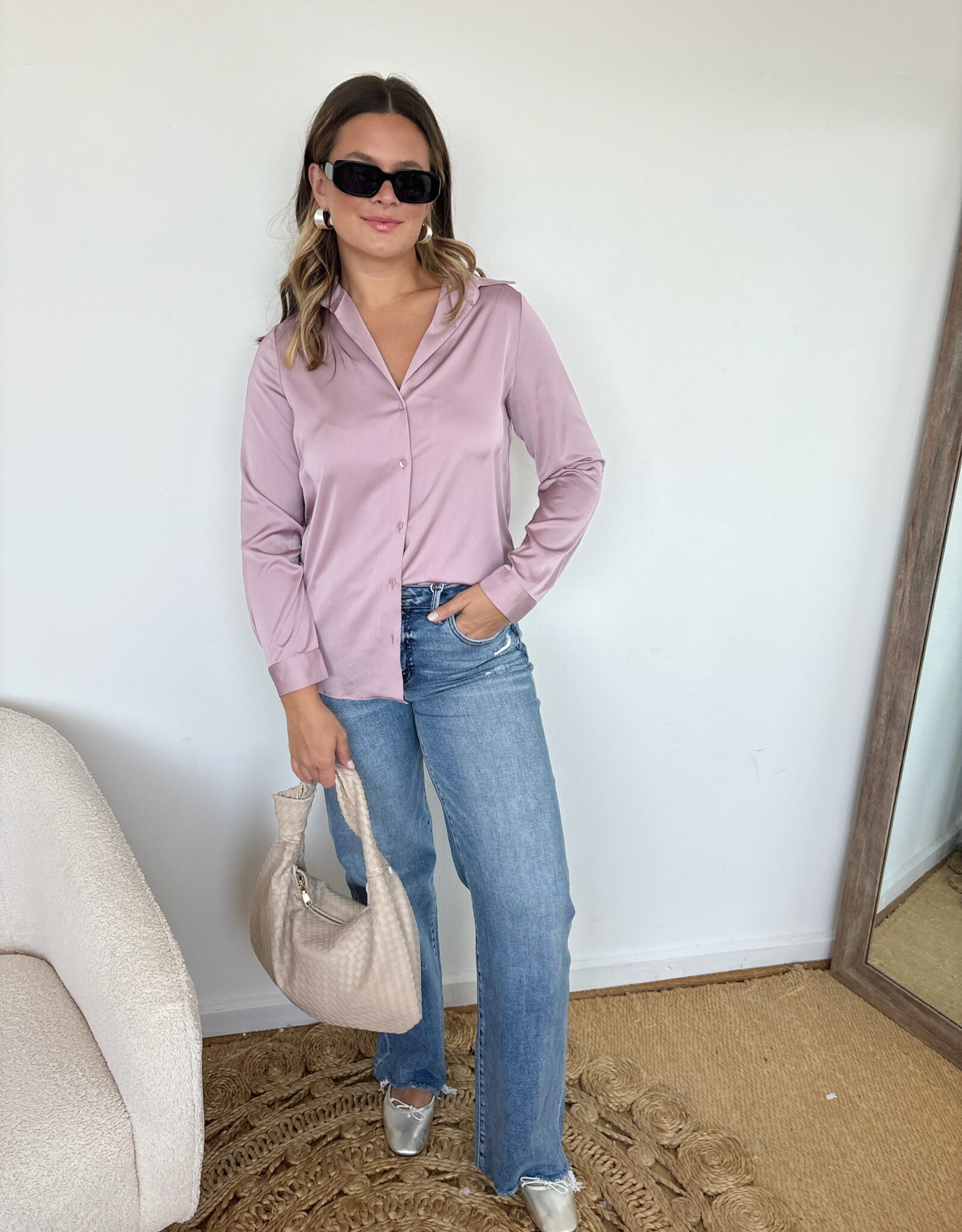 Dulcie Long Sleeve Button Down Satin Blouse - Women’s Clothing 