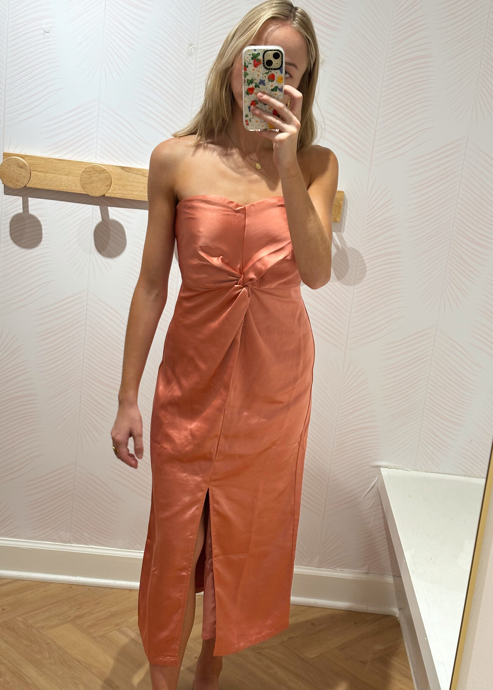 Naya Front Twist Satin Midi Dress