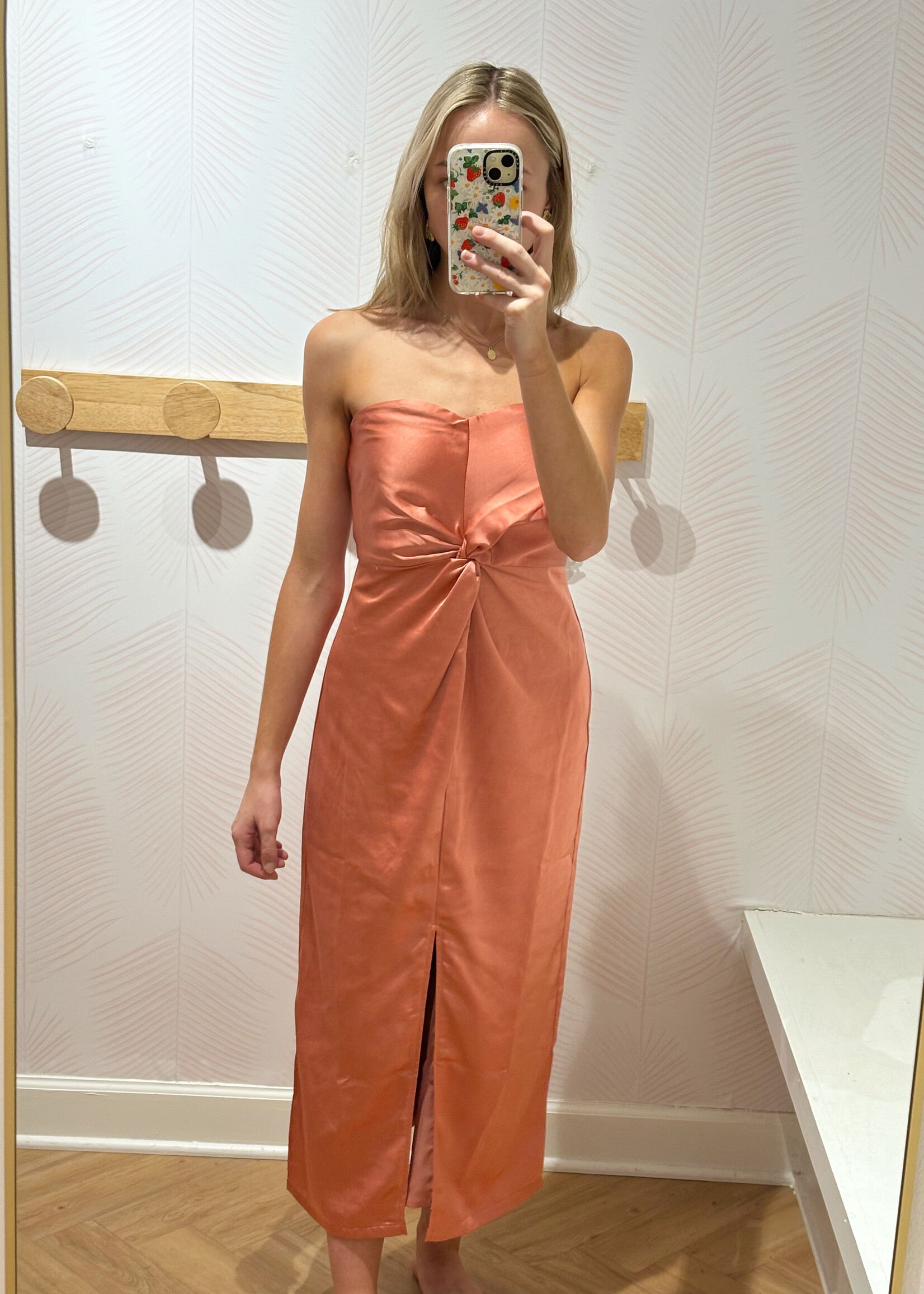 Naya Front Twist Satin Midi Dress