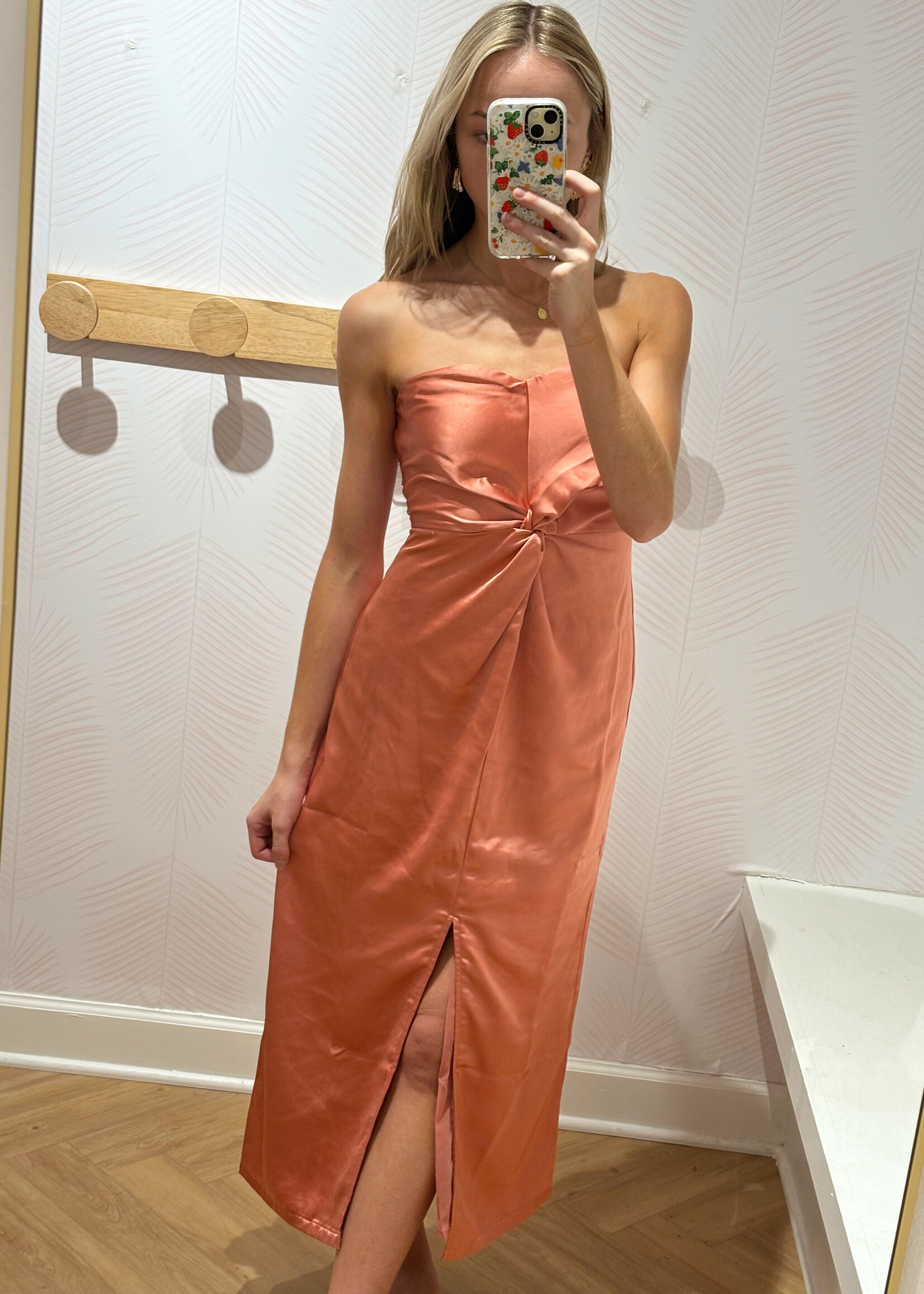 Naya Front Twist Satin Midi Dress