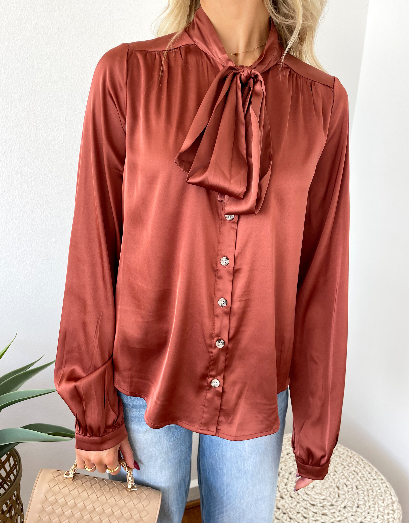 red satin blouse