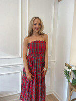 Lunis Plaid Strapless Midi Dress
