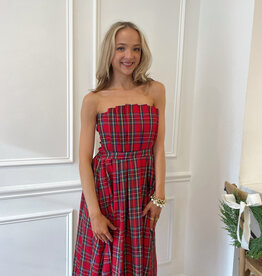 Lunis Plaid Strapless Midi Dress