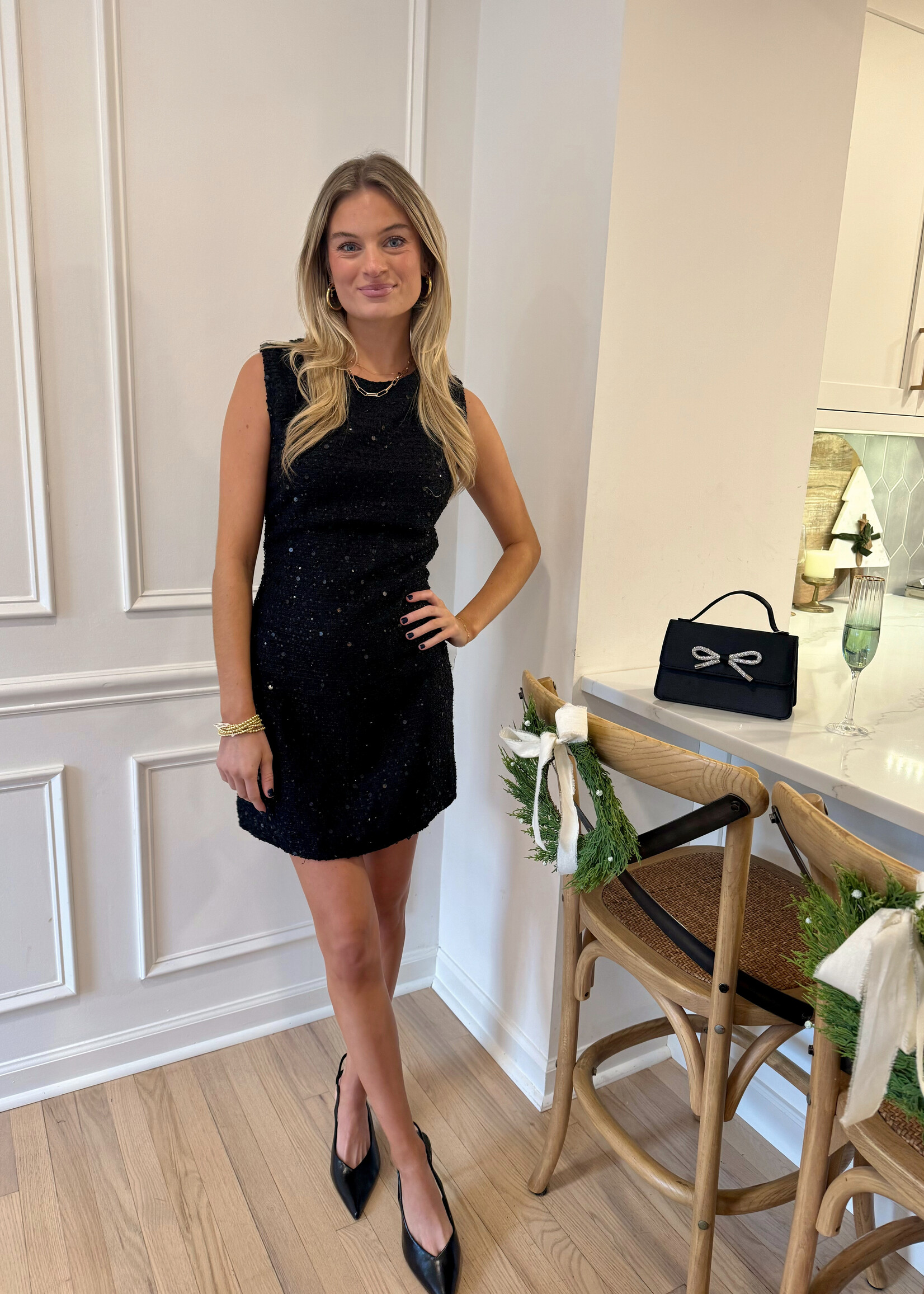 Peggie Sleeveless Sequined Tweed Dress