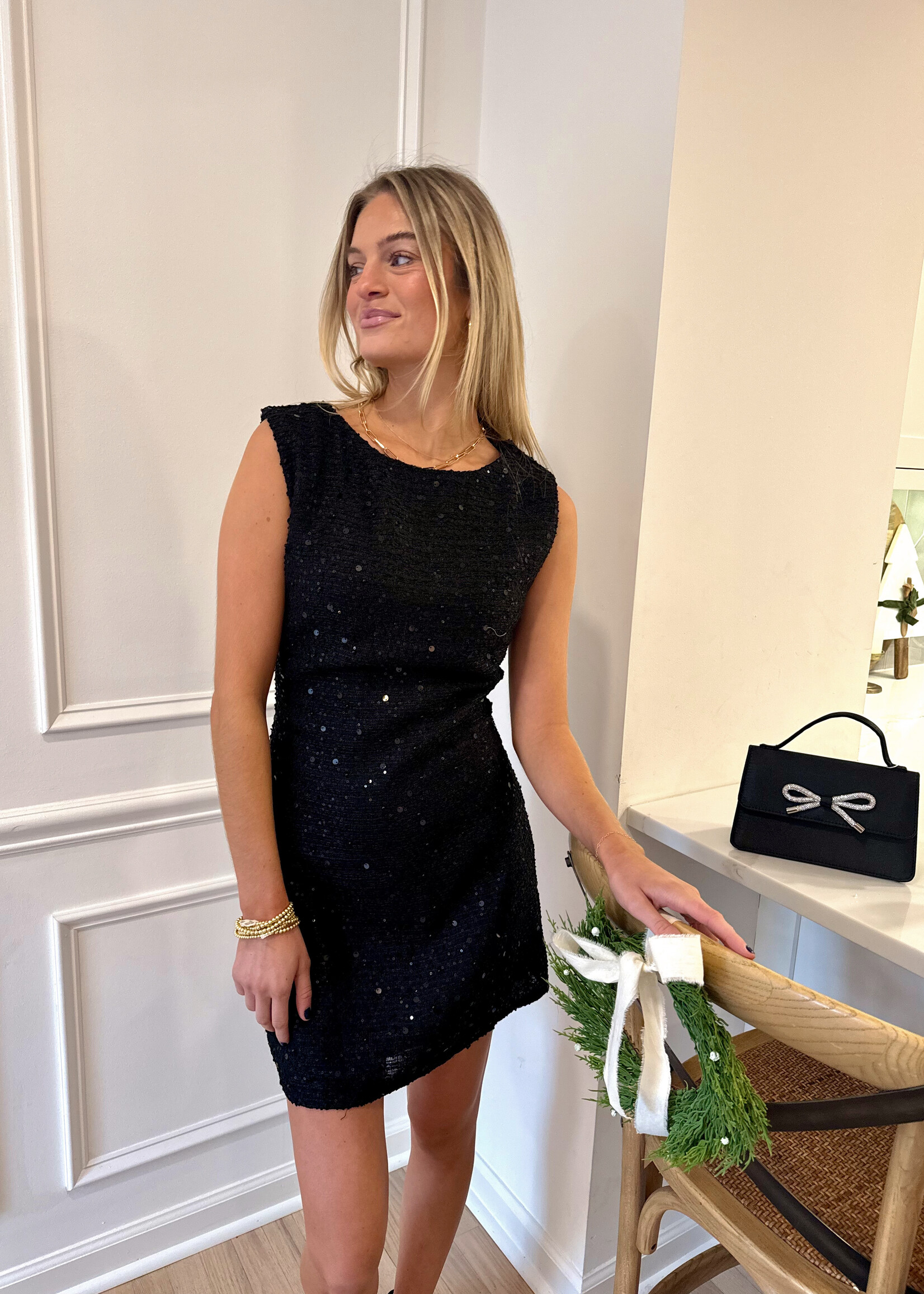 Peggie Sleeveless Sequined Tweed Dress