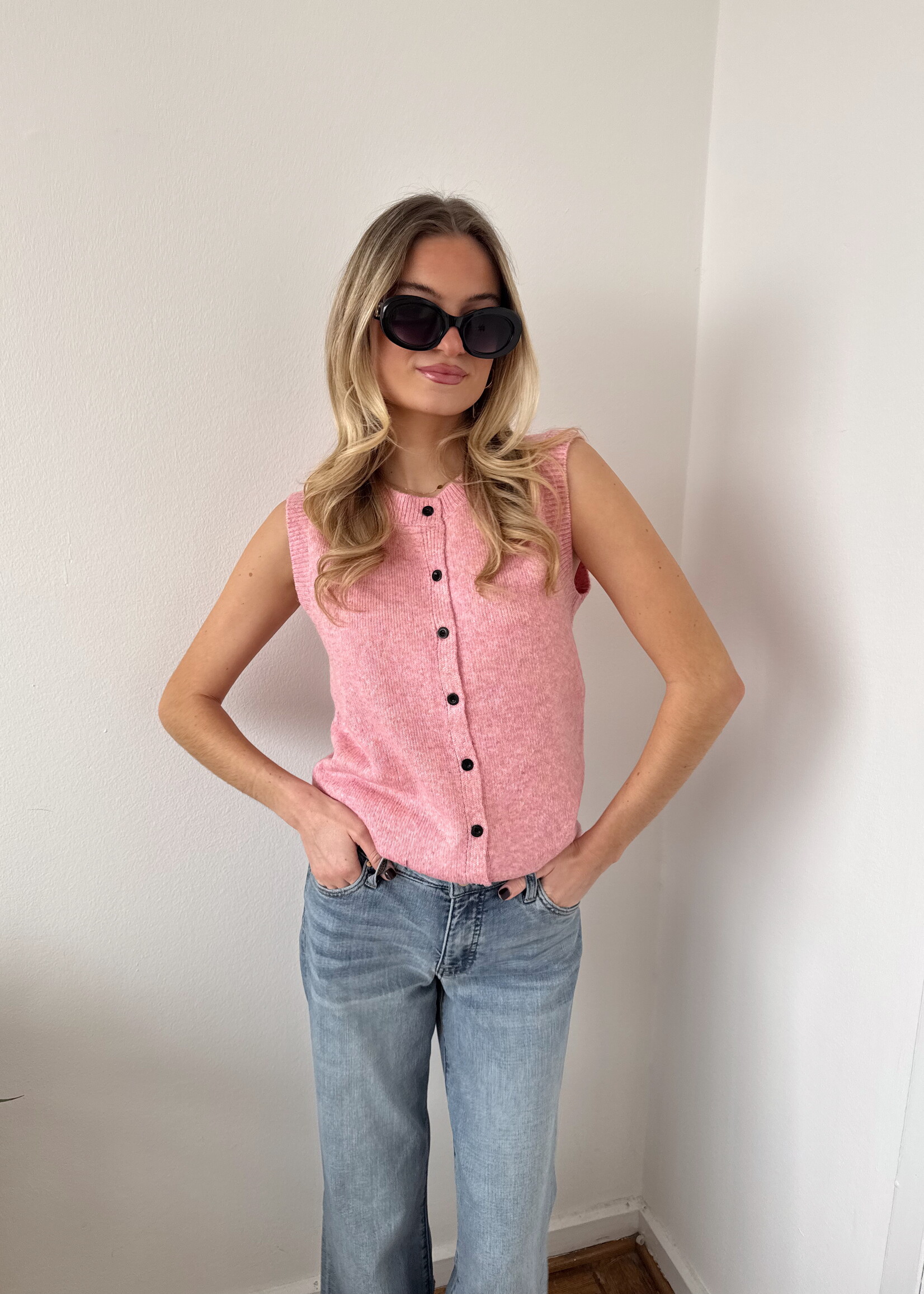 Jae Sleeveless Button Down Sweater