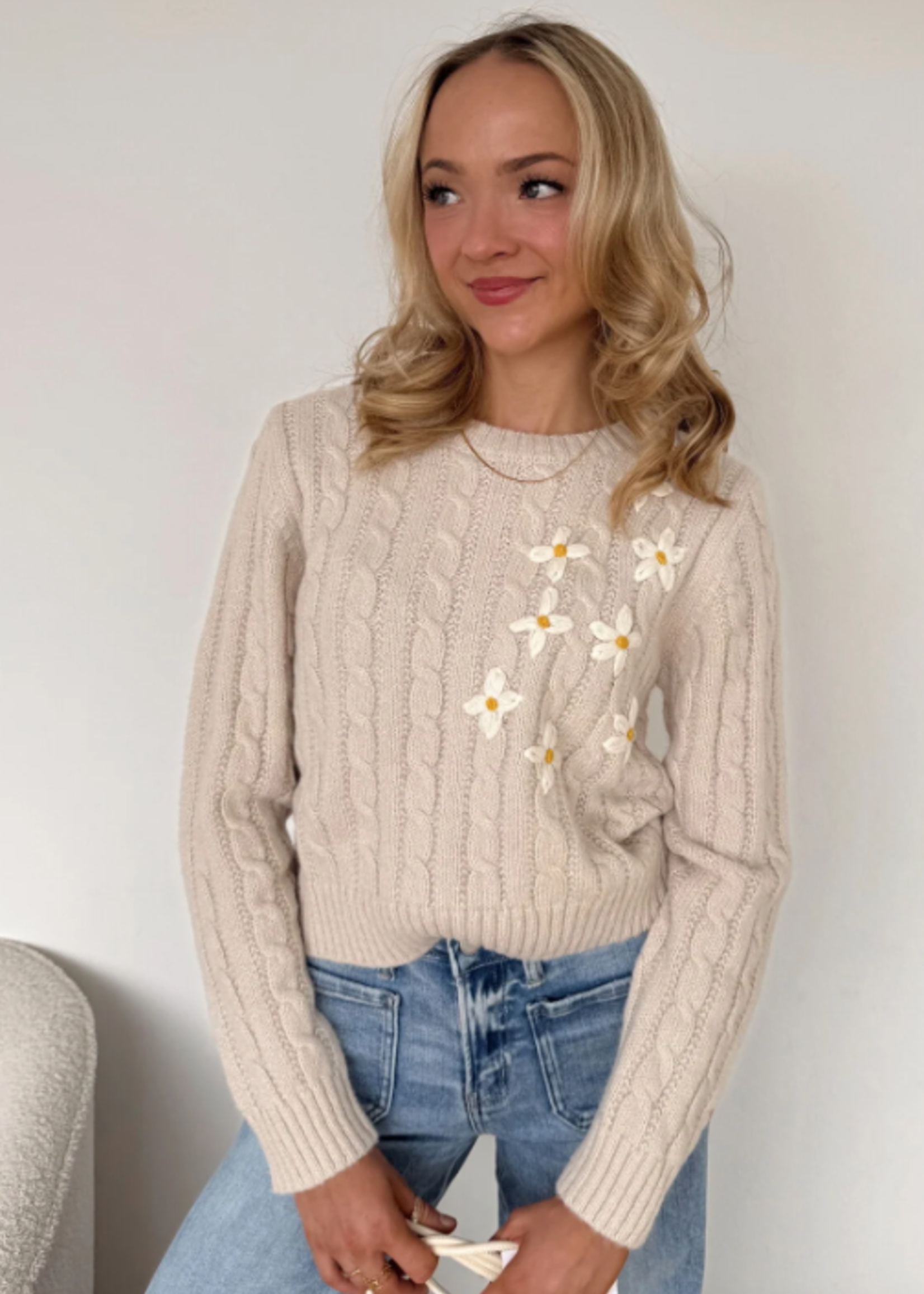 Jersey Embroidered Daisy Sweater