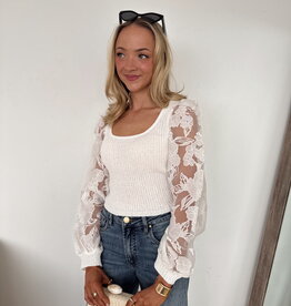 Rhea Floral Lace Long Puff Sleeve Knit Top