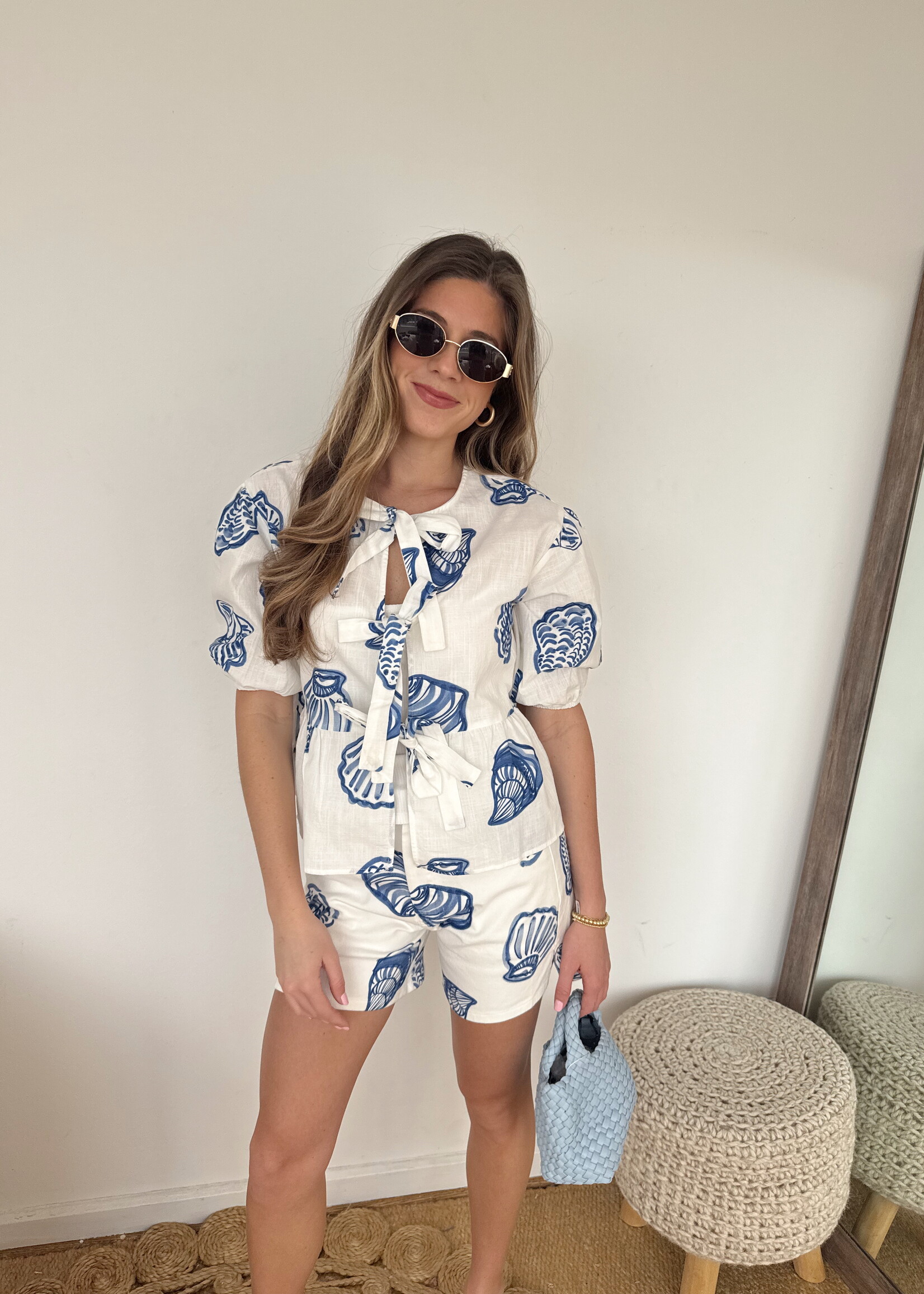 Ryker Seashell Print Tie Front Top