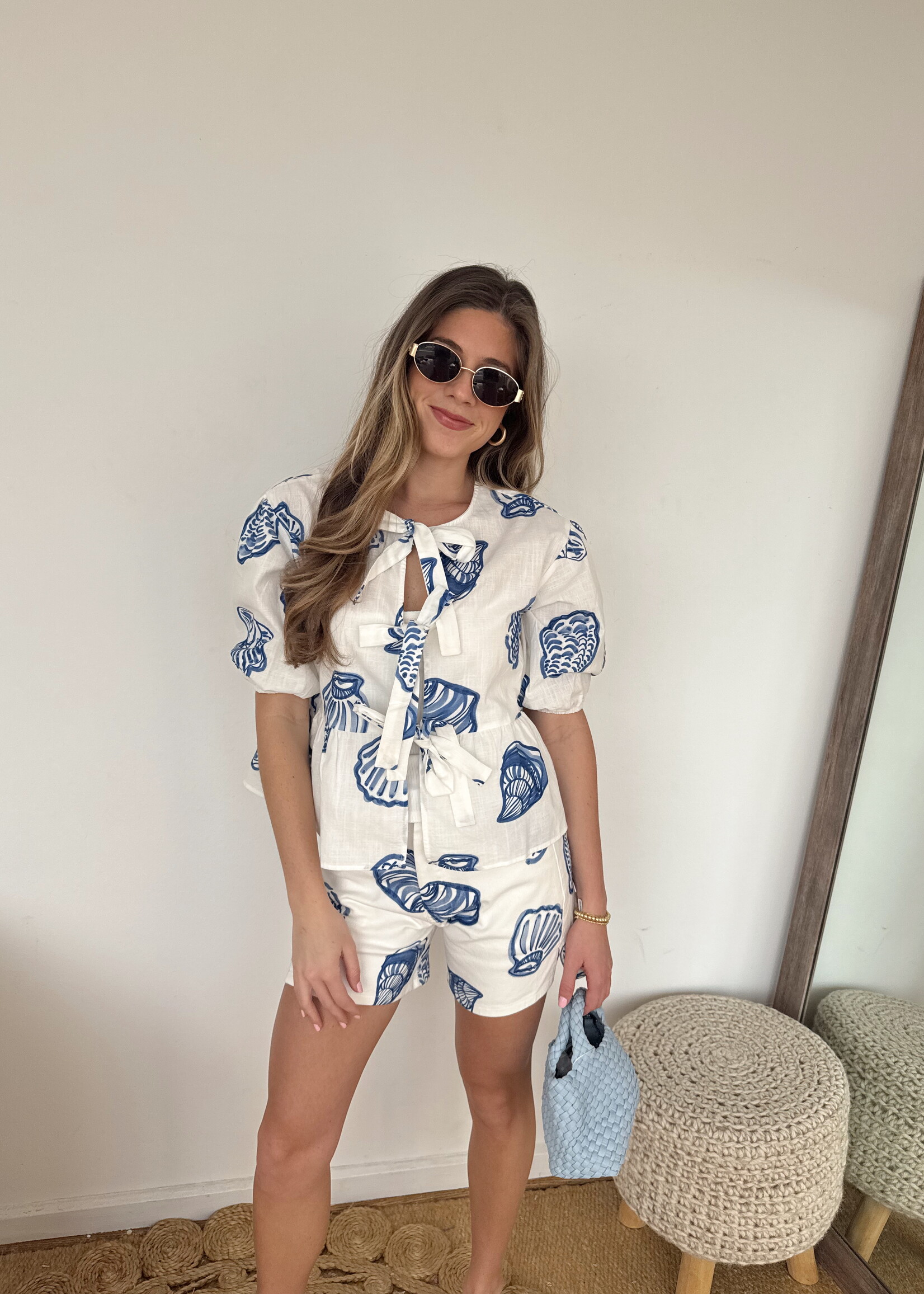 Ryker Seashell Print Tie Front Top