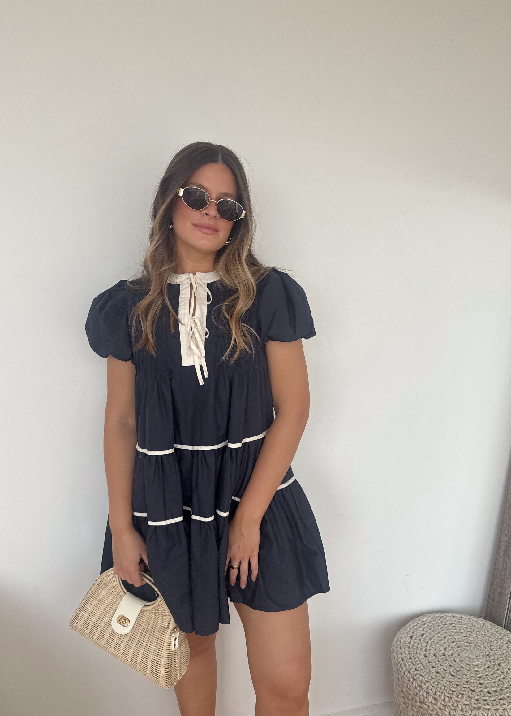 Jazzy Contrast Tiered Mini Dress