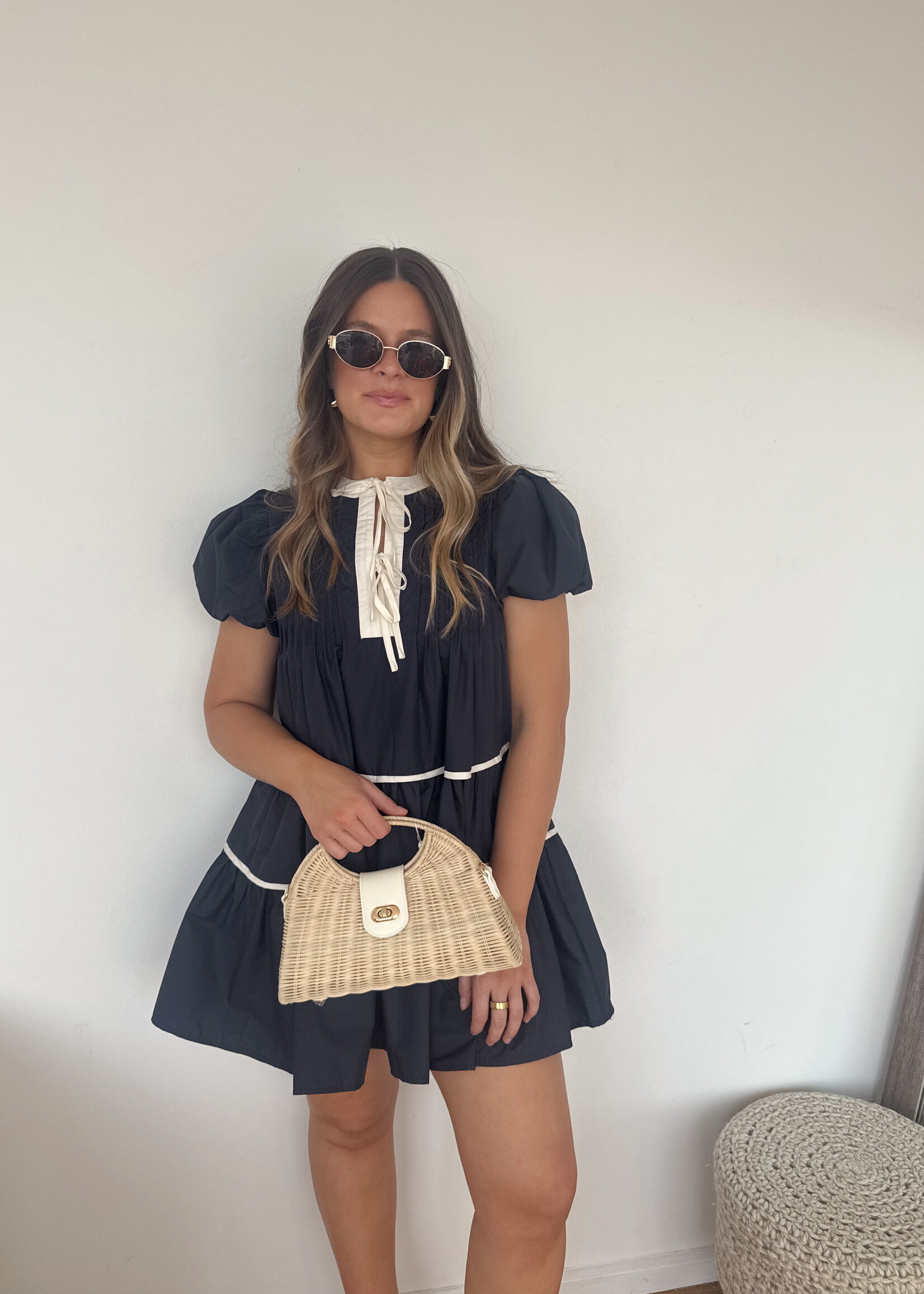 Jazzy Contrast Tiered Mini Dress