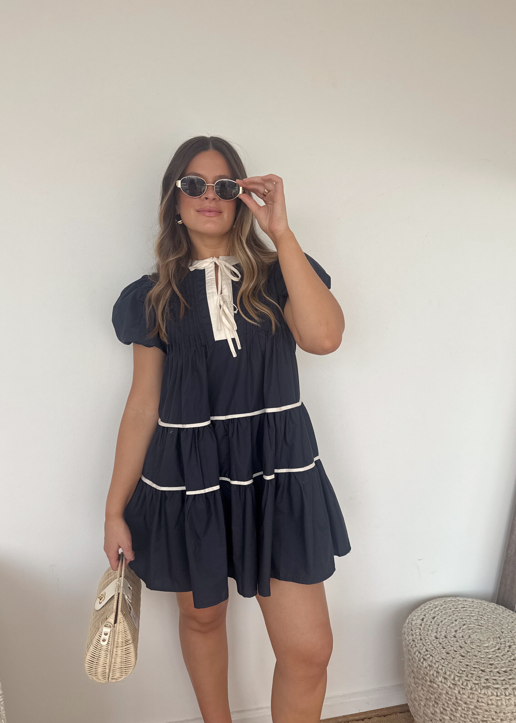 Jazzy Contrast Tiered Mini Dress