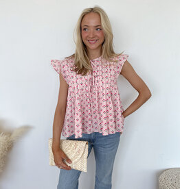 Lala Floral Tie Front Pleated Blouse
