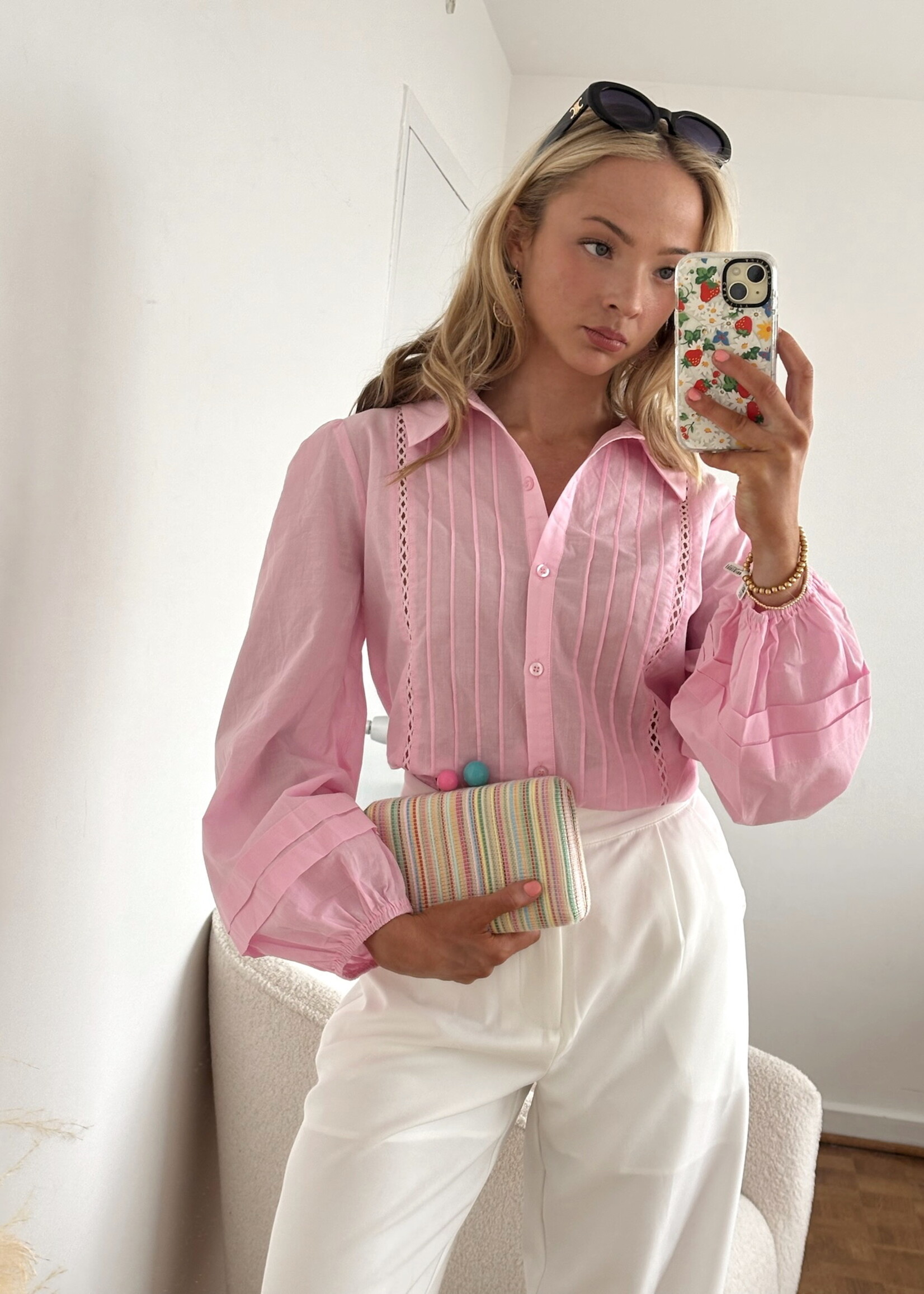 Angel Button Down Puff Sleeve Top